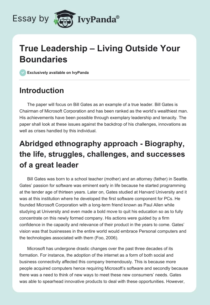 True Leadership – Living Outside Your Boundaries. Page 1