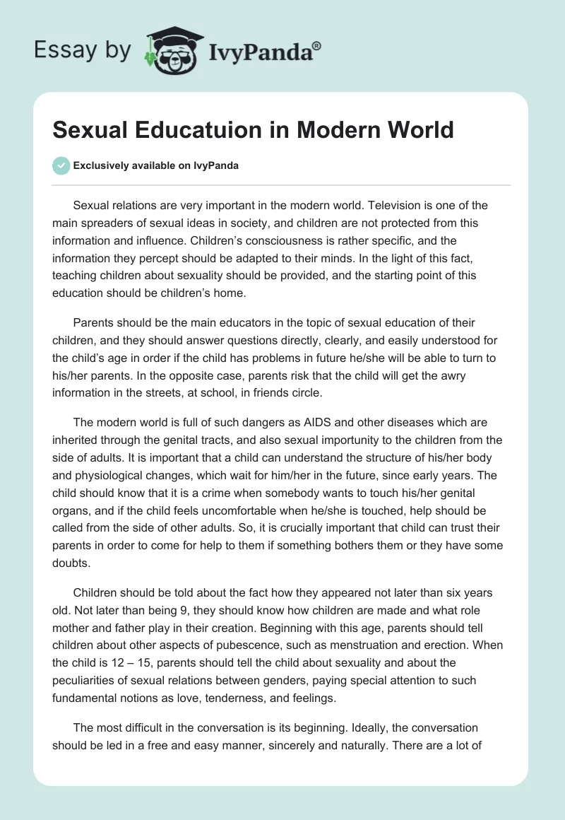 Sexual Educatuion in Modern World. Page 1