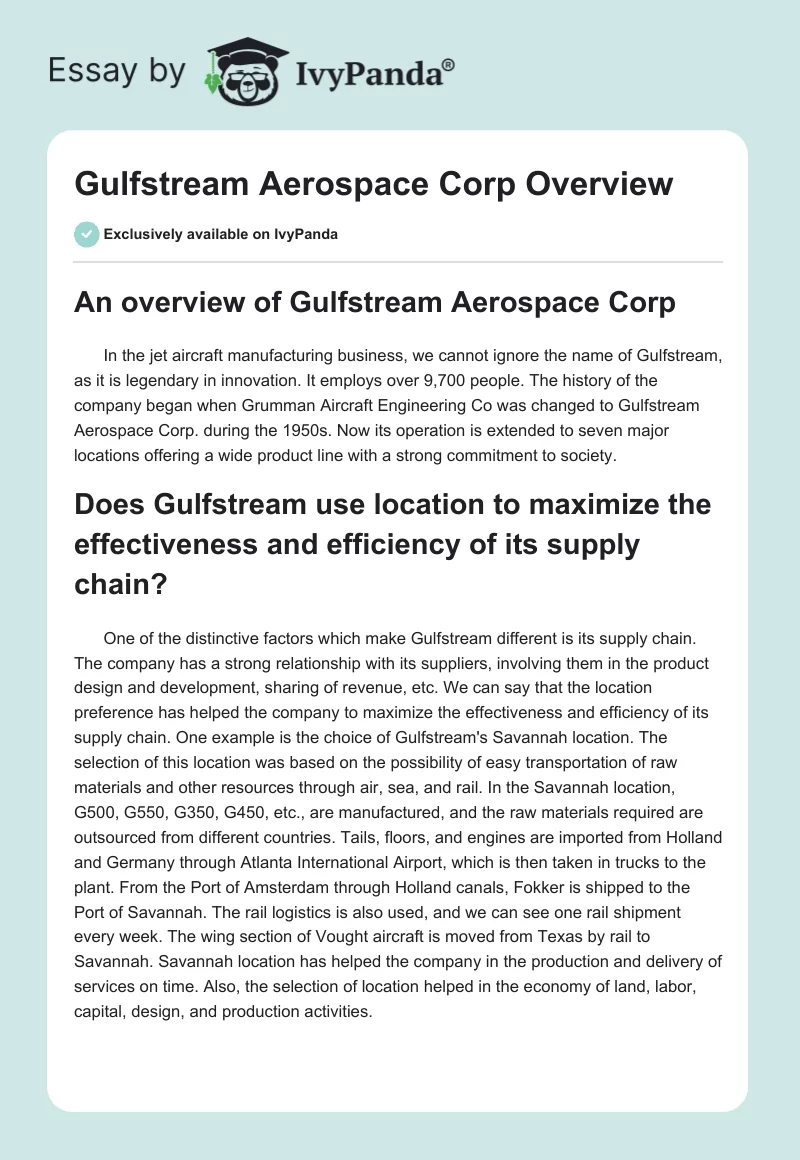 Gulfstream Aerospace Corp Overview. Page 1