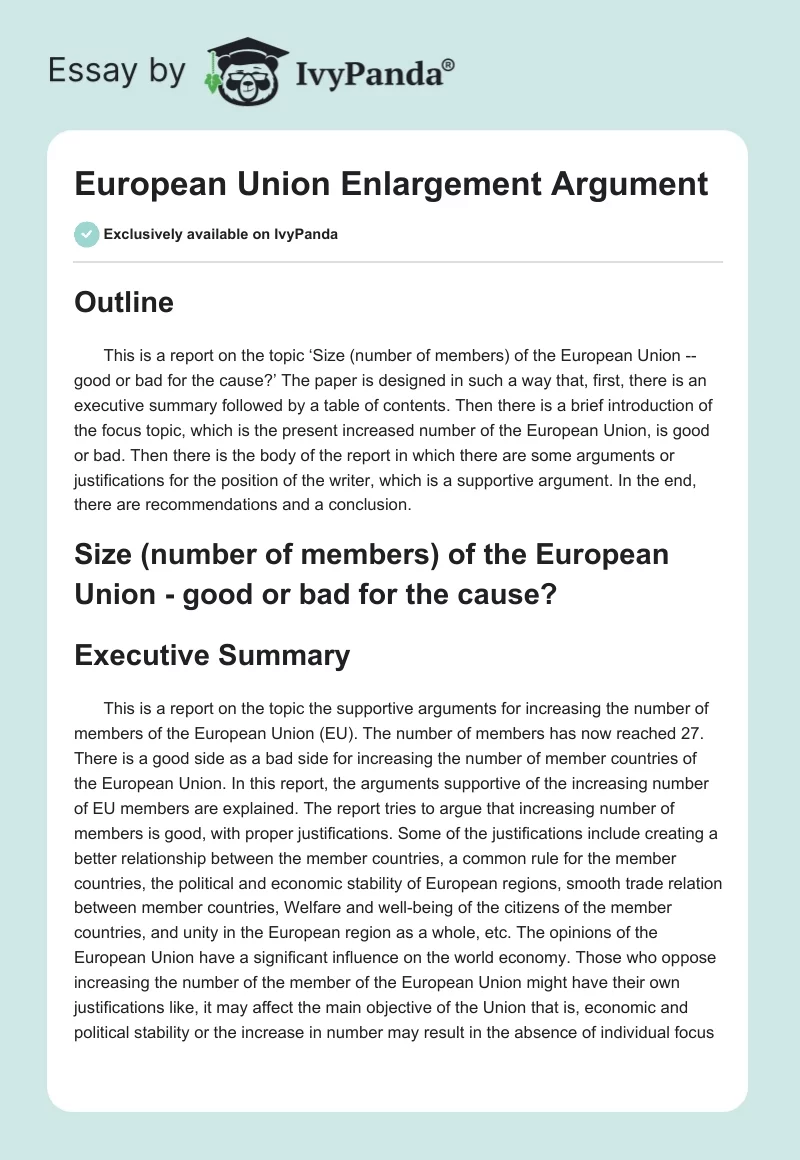 European Union Enlargement Argument. Page 1