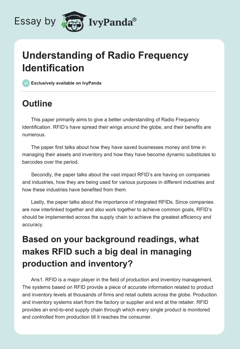 Understanding of Radio Frequency Identification. Page 1