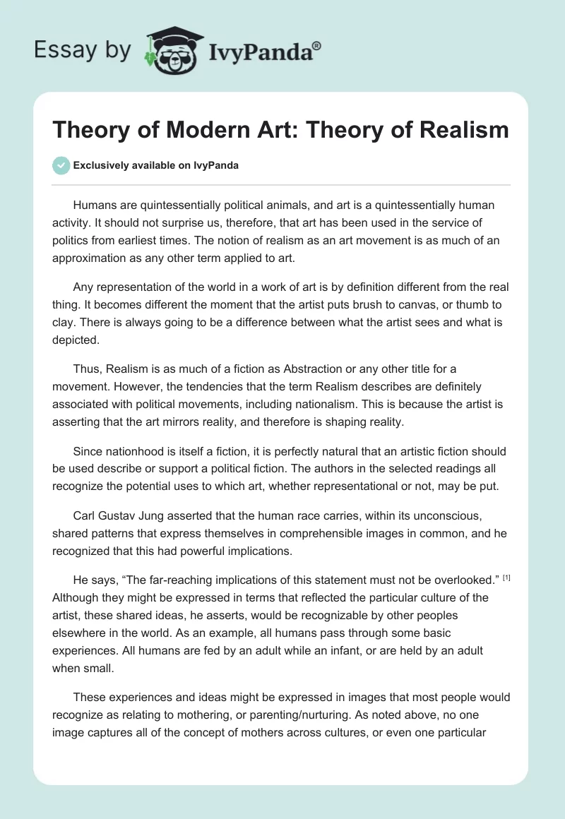 Theory of Modern Art: Theory of Realism. Page 1
