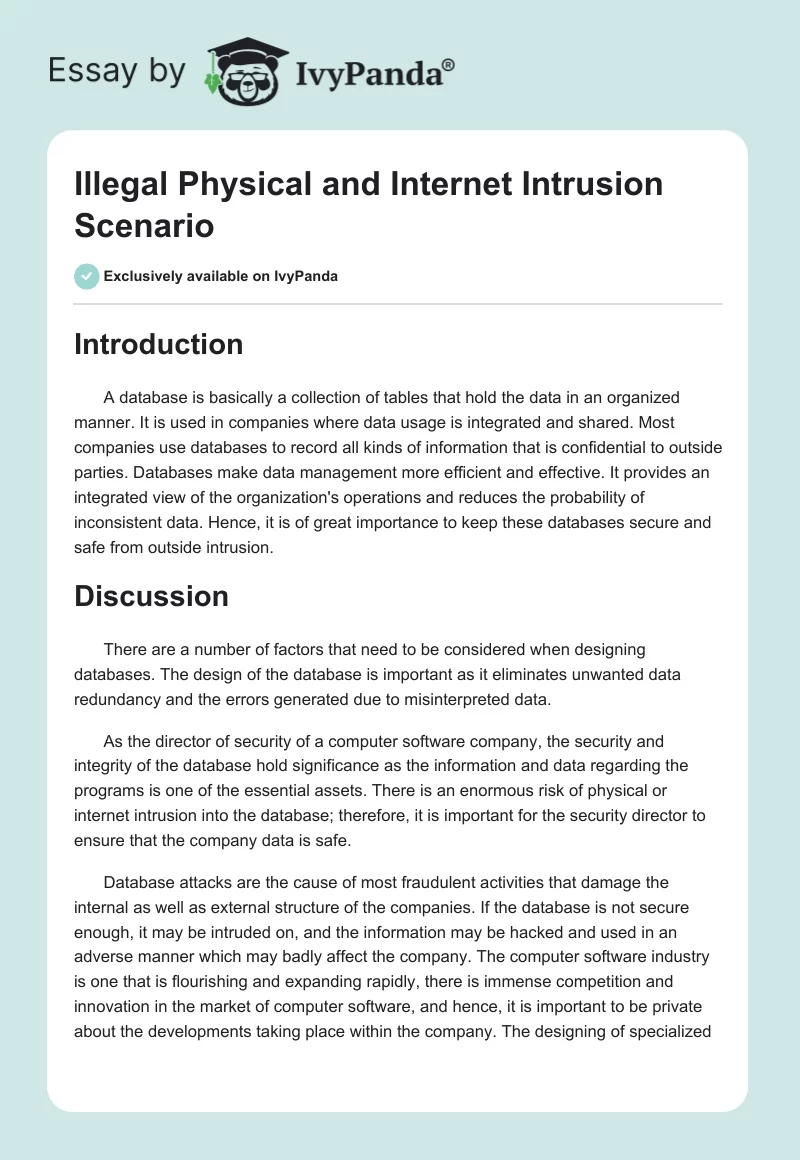 Illegal Physical and Internet Intrusion Scenario. Page 1