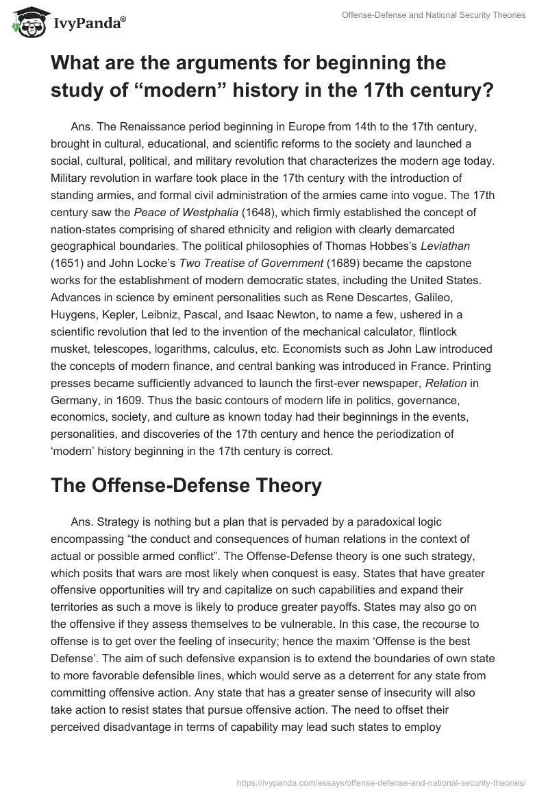 Offense-Defense and National Security Theories. Page 2
