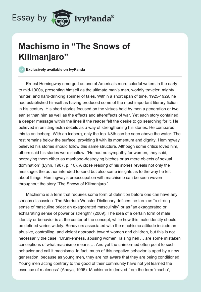 Machismo in “The Snows of Kilimanjaro”. Page 1