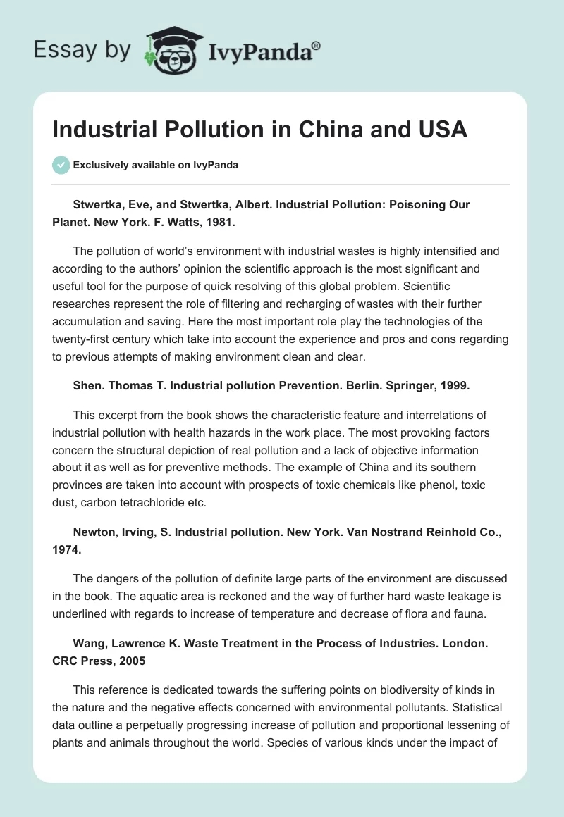 Industrial Pollution in China and USA. Page 1