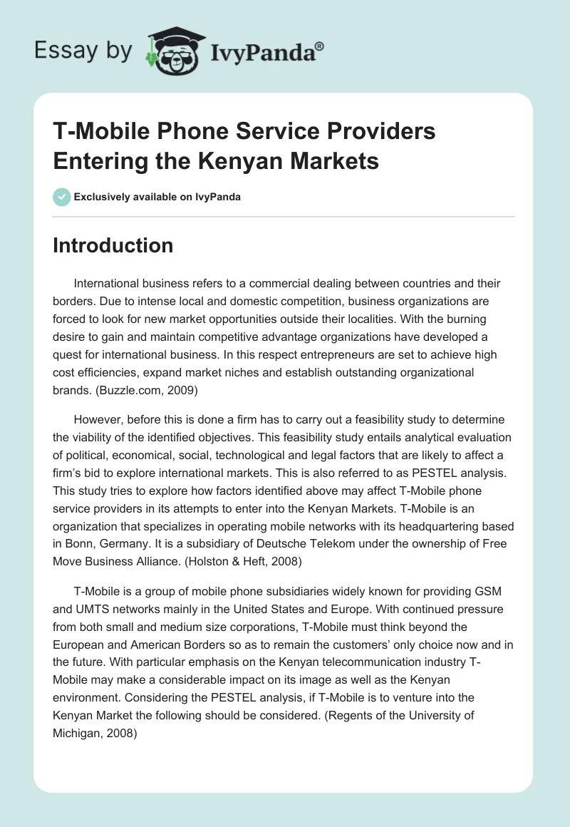 T-Mobile Phone Service Providers Entering the Kenyan Markets. Page 1