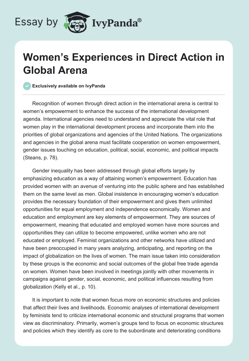 Women’s Experiences in Direct Action in Global Arena. Page 1