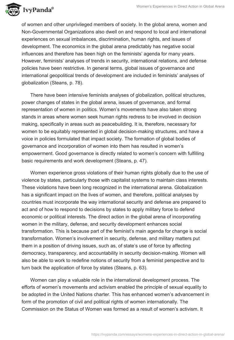 Women’s Experiences in Direct Action in Global Arena. Page 2