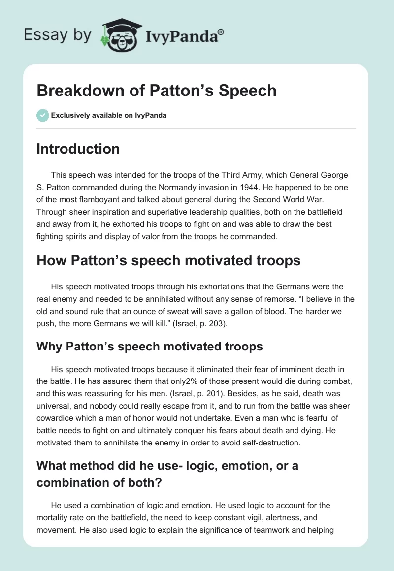 Breakdown of Patton’s Speech. Page 1