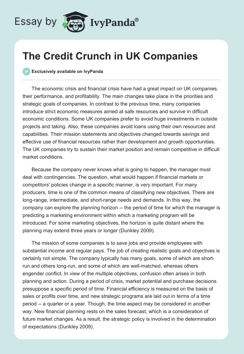 The Credit Crunch in UK Companies. Page 1