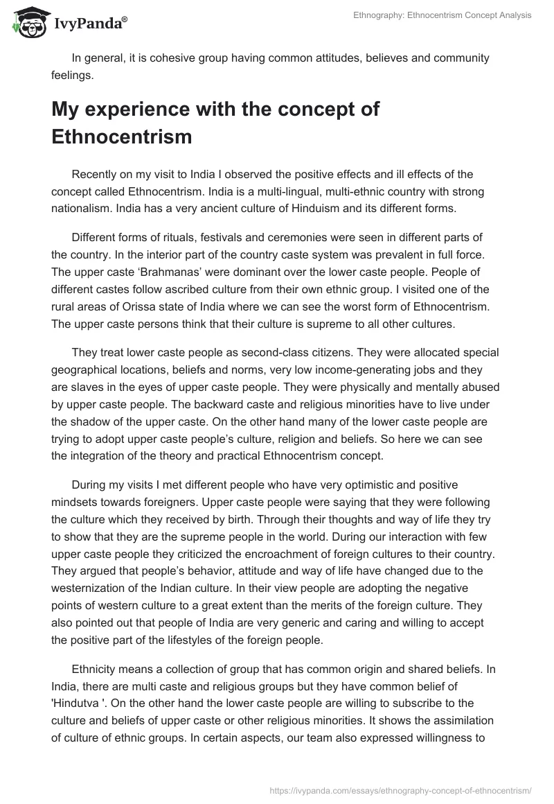 Ethnography: Ethnocentrism Concept Analysis. Page 3