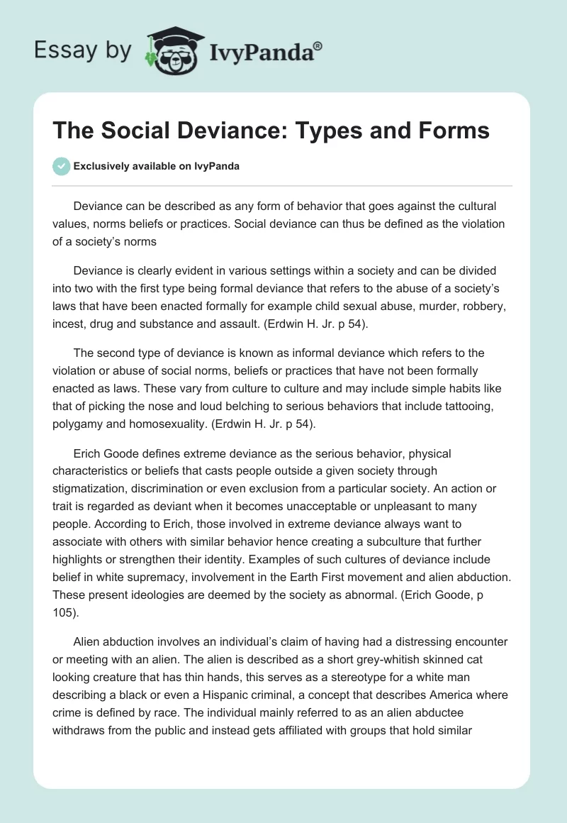 The Social Deviance: Types and Forms. Page 1