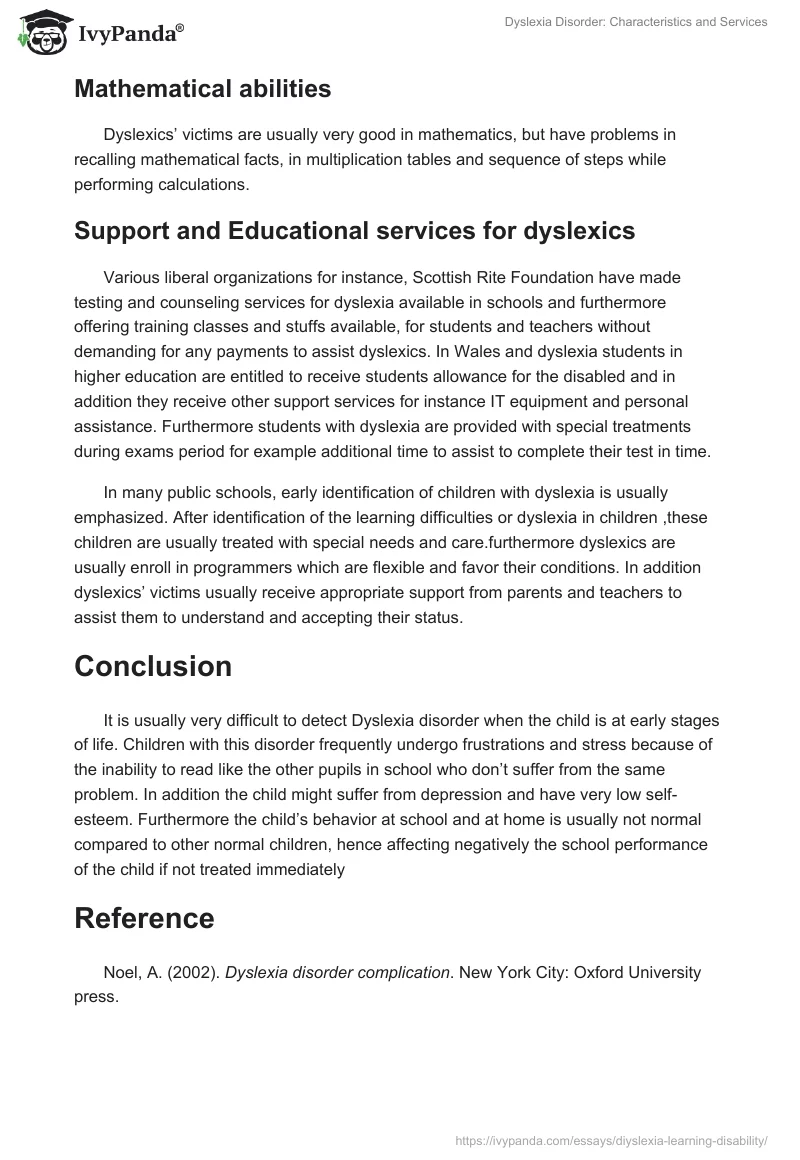 Dyslexia Disorder: Characteristics and Services. Page 3