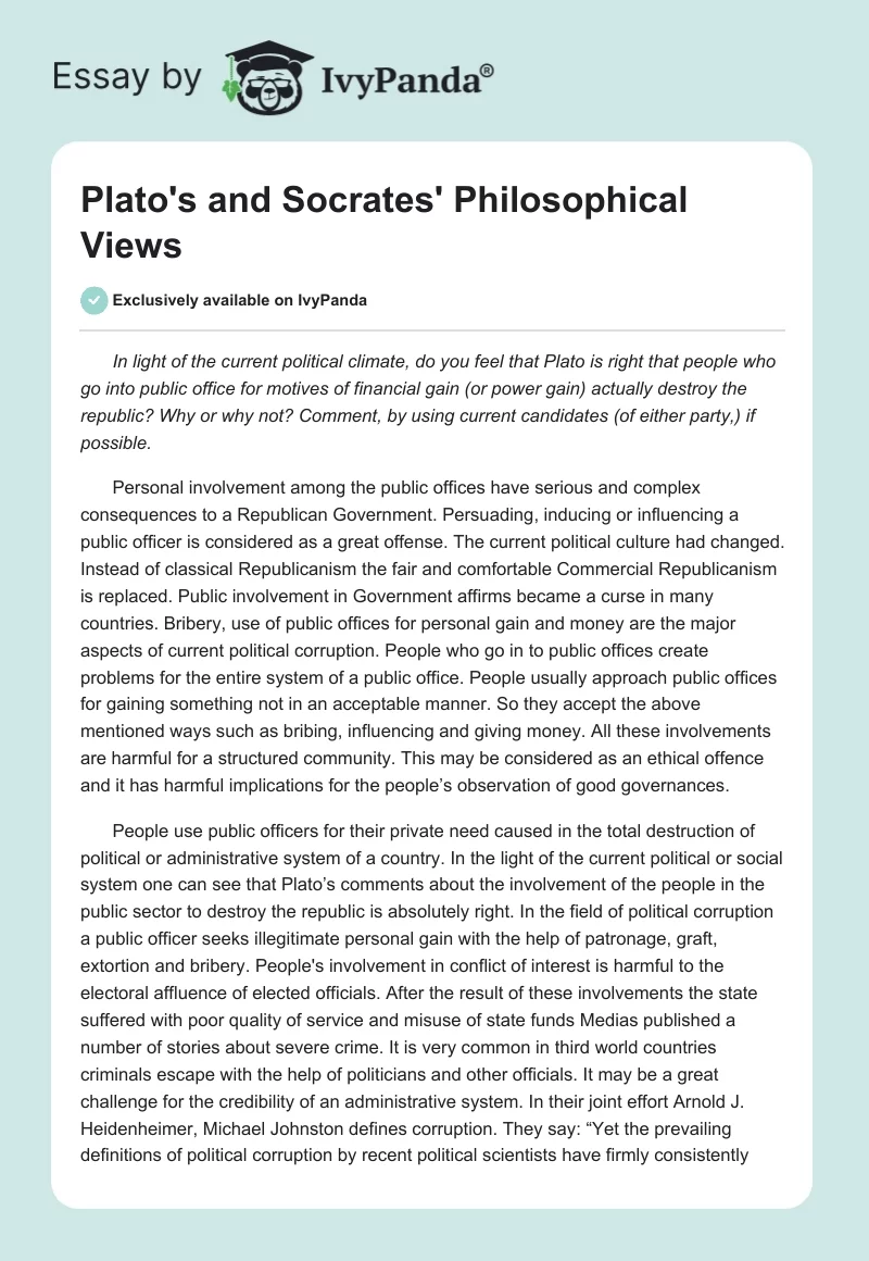 Plato's and Socrates' Philosophical Views. Page 1