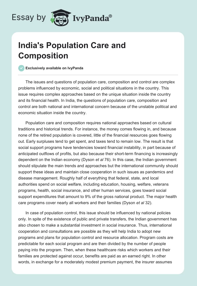 India's Population Care and Composition. Page 1