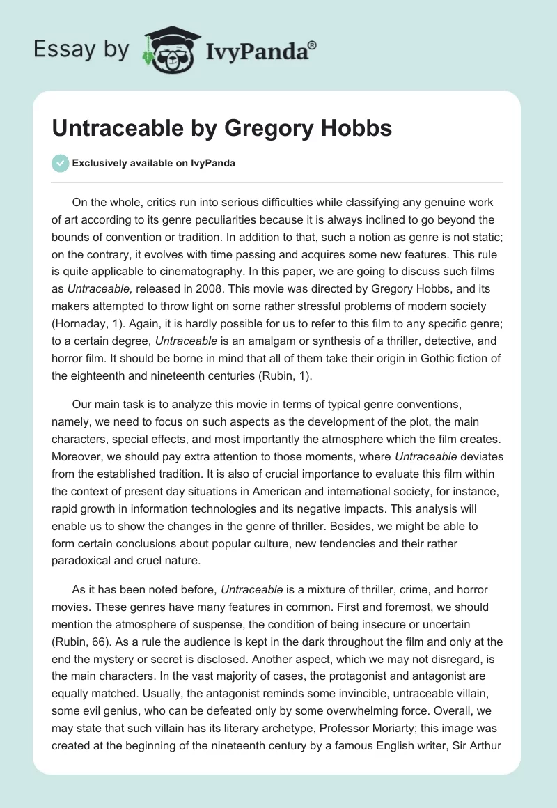 "Untraceable" by Gregory Hobbs. Page 1