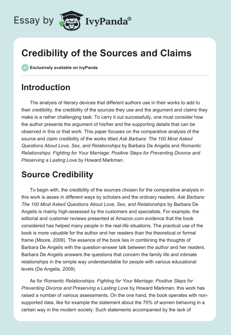 Credibility of the Sources and Claims. Page 1