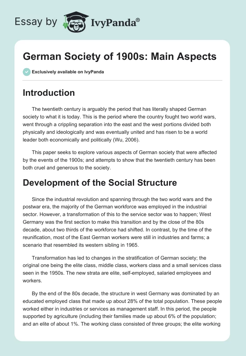 German Society of 1900s: Main Aspects. Page 1