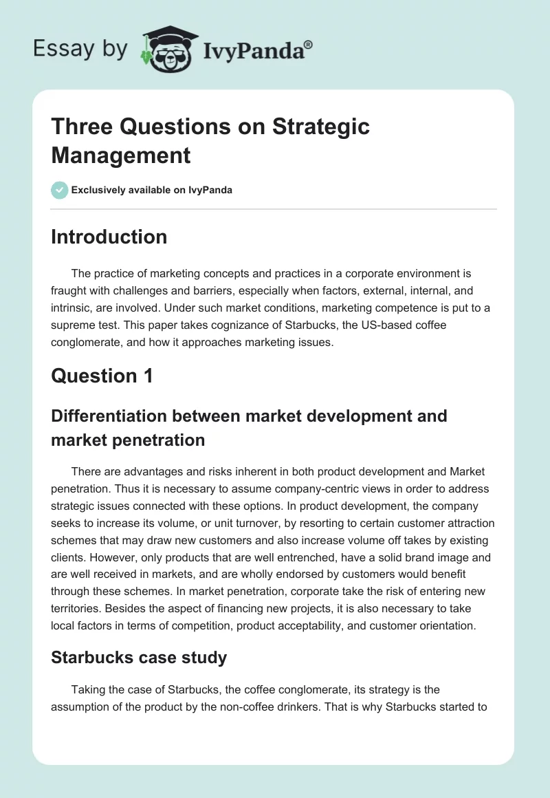 Three Questions on Strategic Management. Page 1