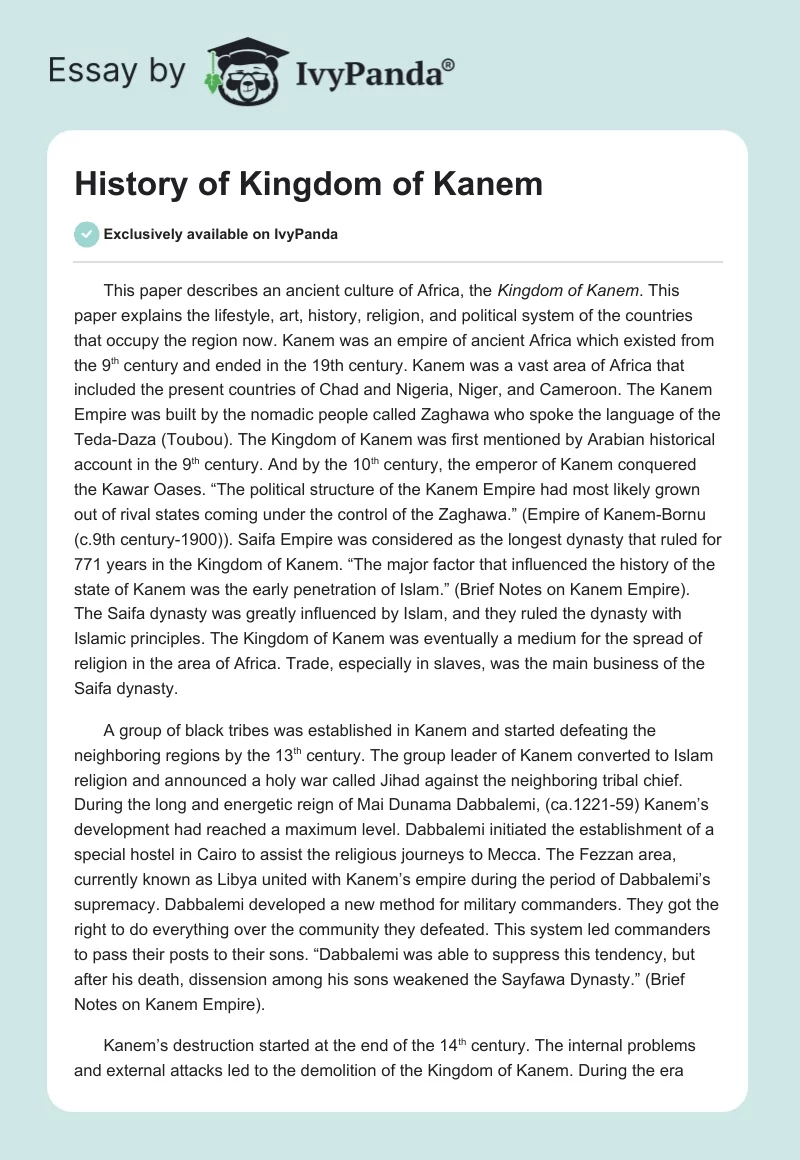 History of Kingdom of Kanem. Page 1