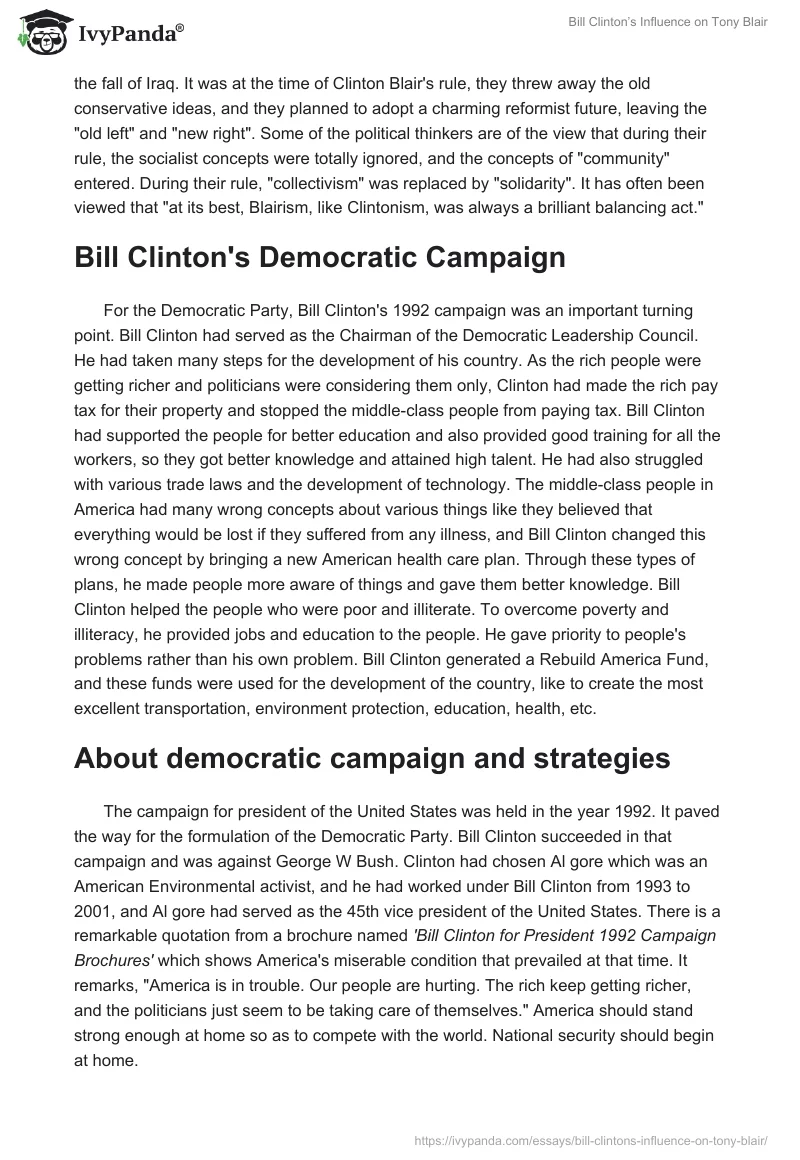 Bill Clinton’s Influence on Tony Blair. Page 2