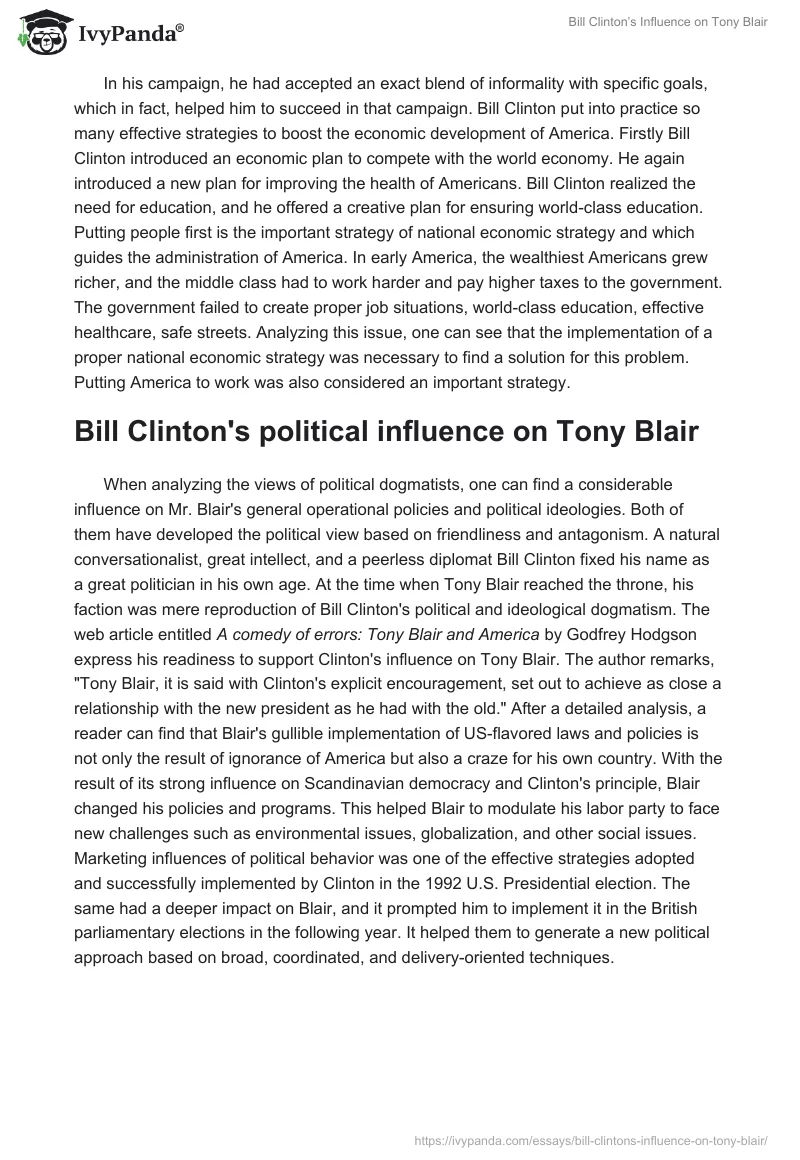 Bill Clinton’s Influence on Tony Blair. Page 3