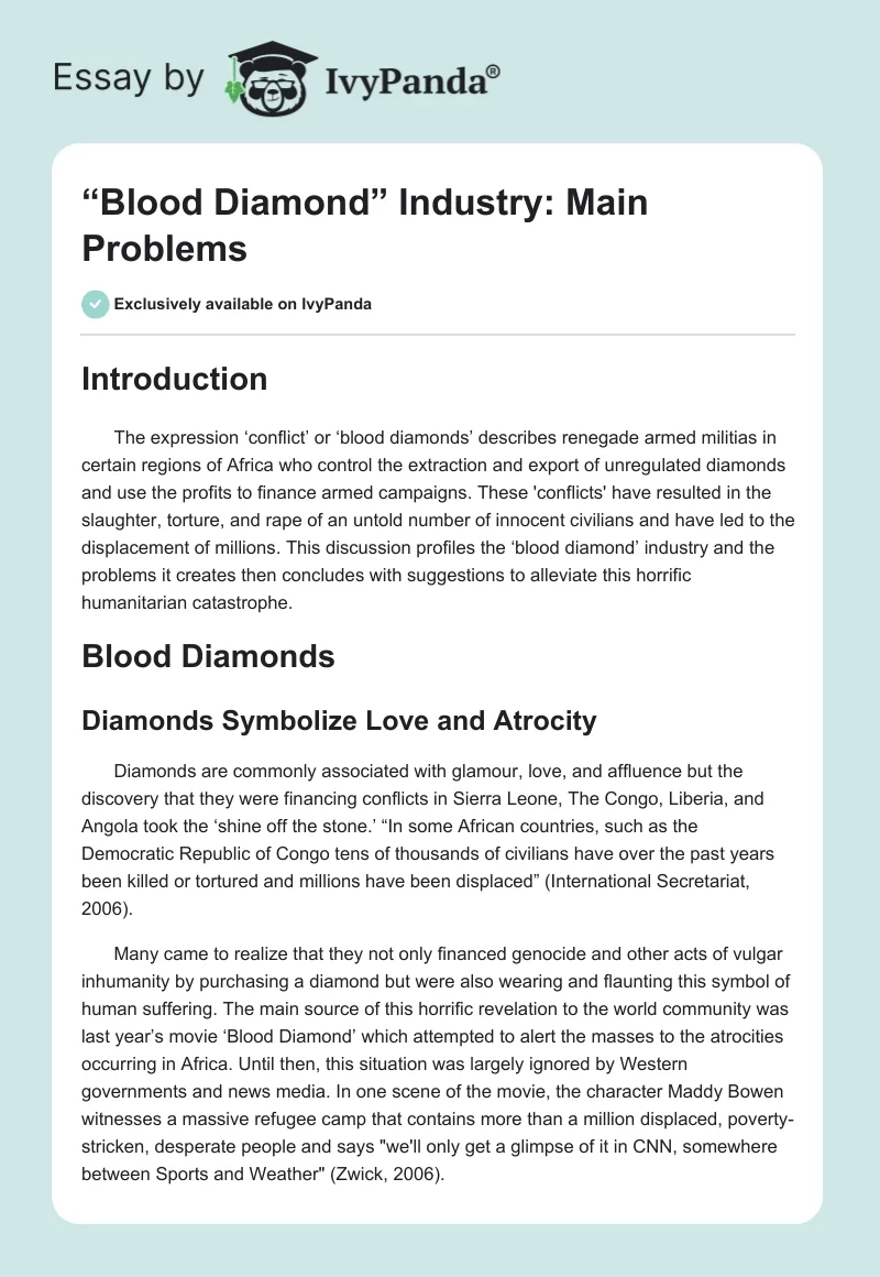“Blood Diamond” Industry: Main Problems. Page 1