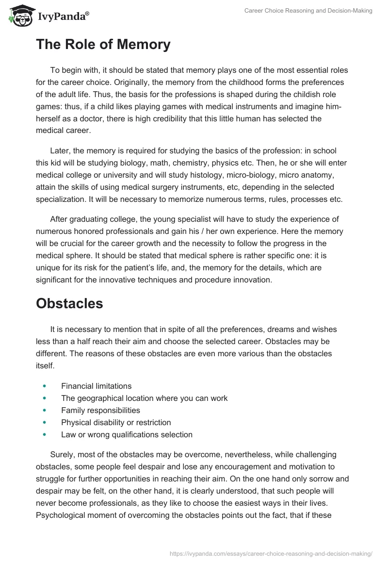 Career Choice Reasoning and Decision-Making. Page 2