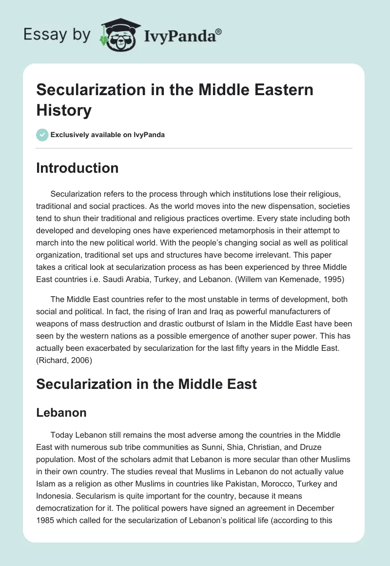 Secularization in the Middle Eastern History. Page 1