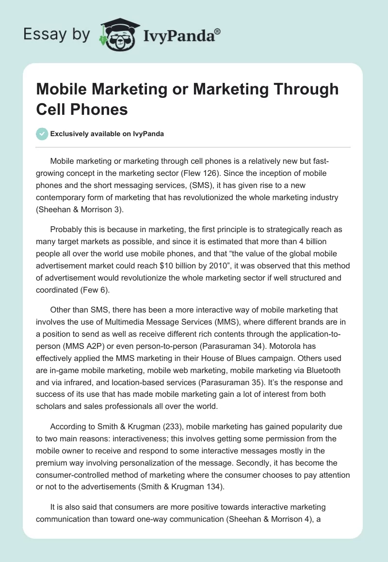 Mobile Marketing or Marketing Through Cell Phones. Page 1