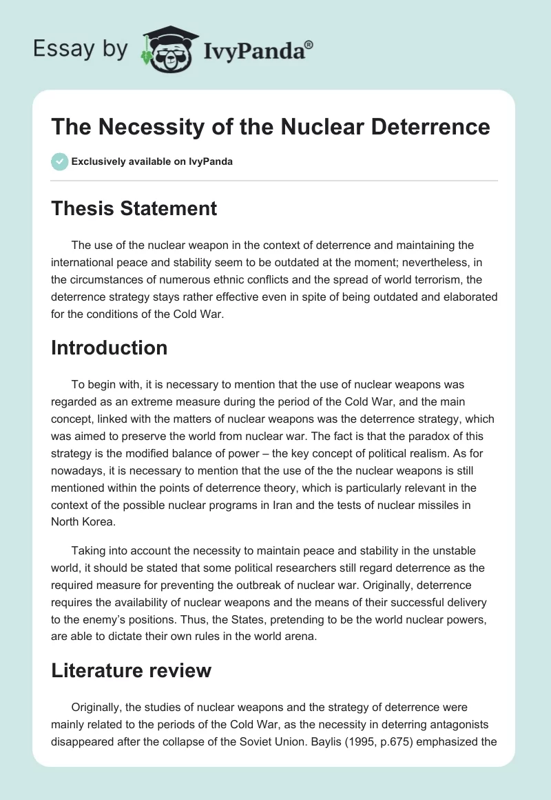 The Necessity of the Nuclear Deterrence. Page 1