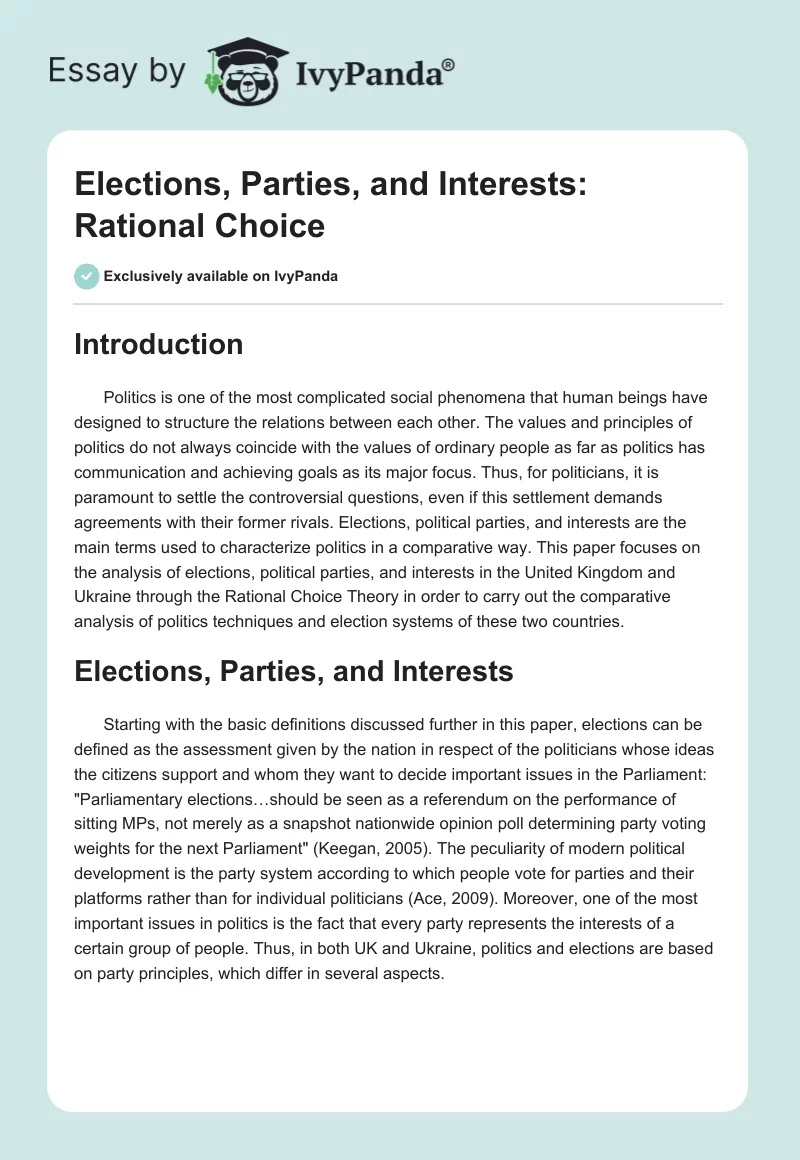 Elections, Parties, and Interests: Rational Choice. Page 1