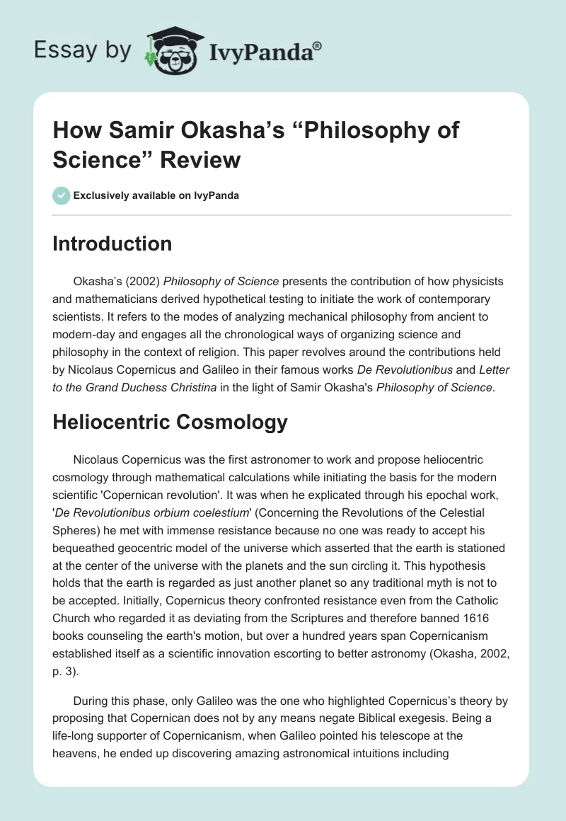How Samir Okasha’s “Philosophy of Science” Review. Page 1