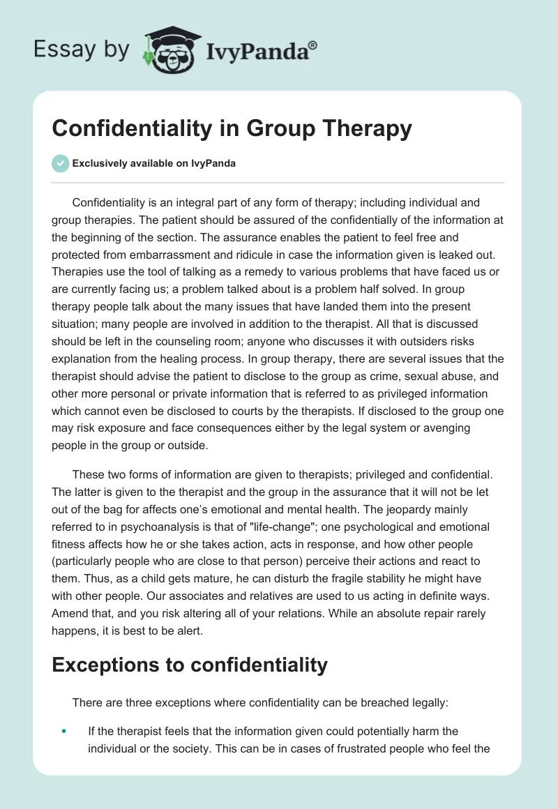 Confidentiality in Group Therapy. Page 1