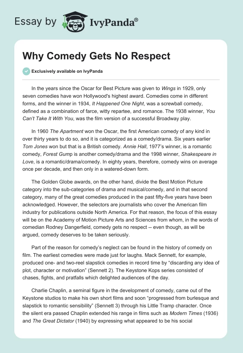 Why Comedy Gets No Respect. Page 1