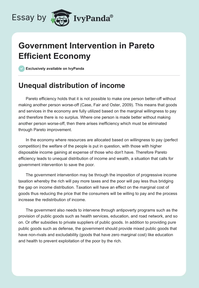 Government Intervention in Pareto Efficient Economy. Page 1