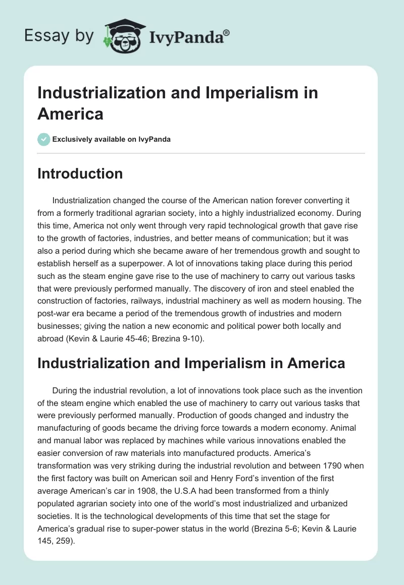 Industrialization and Imperialism in America. Page 1