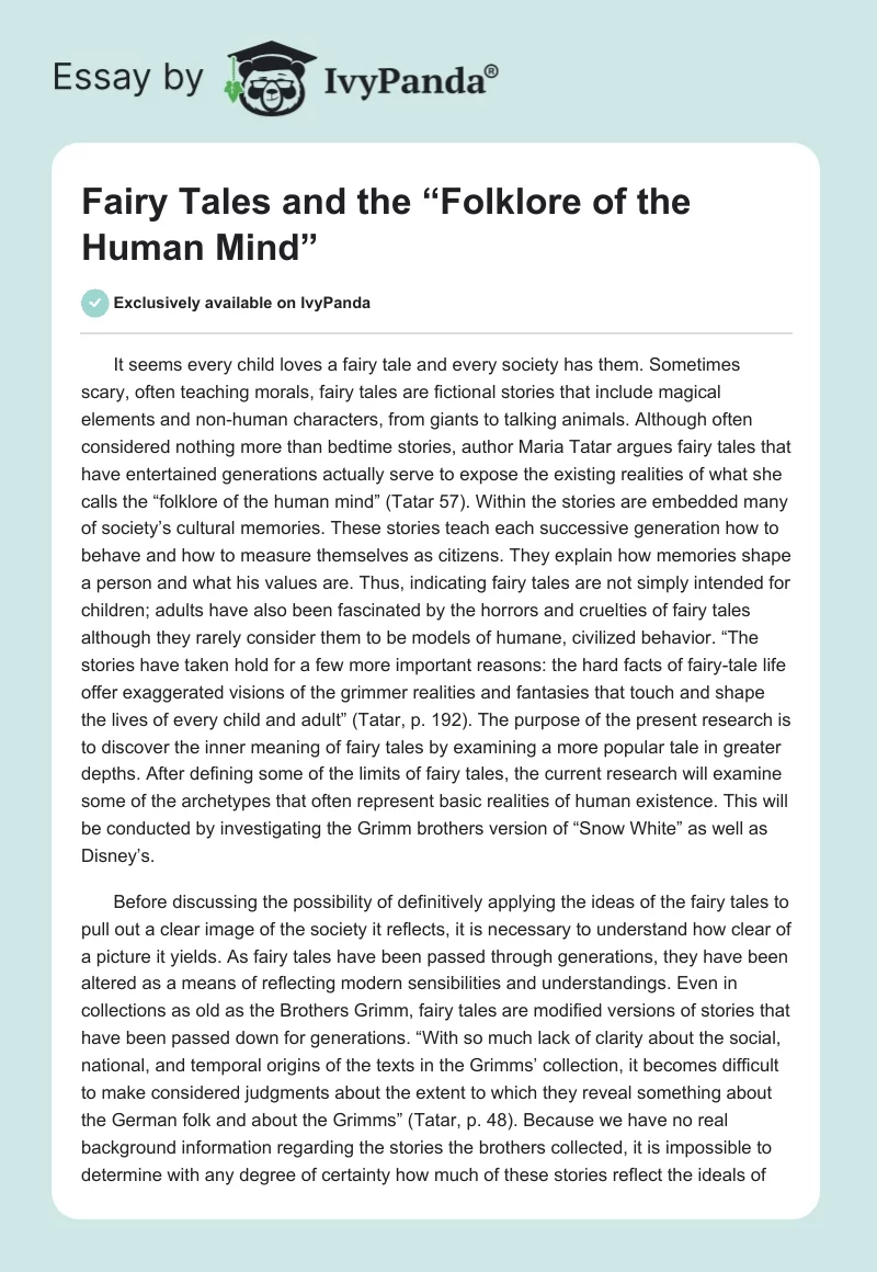 Fairy Tales and the “Folklore of the Human Mind”. Page 1