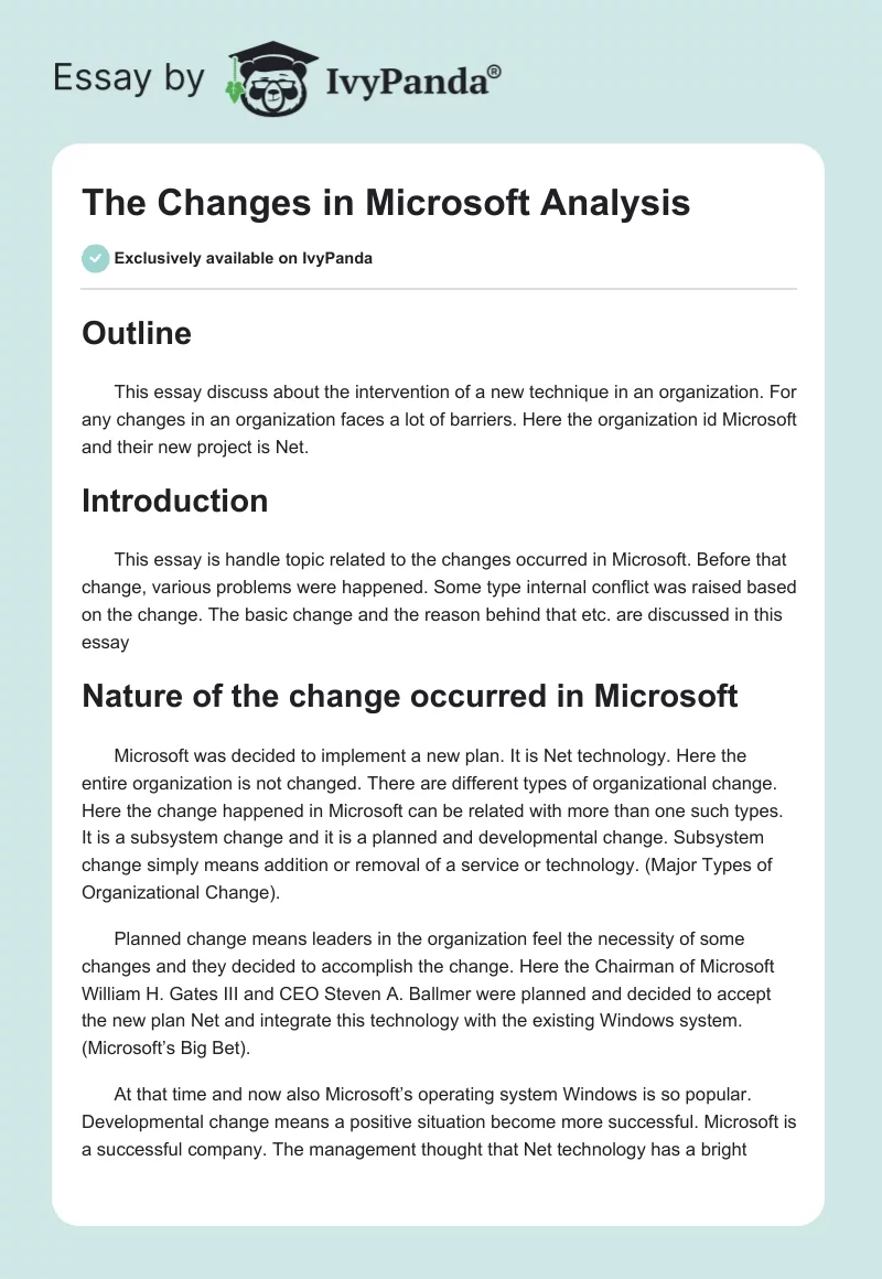 The Changes in Microsoft Analysis. Page 1