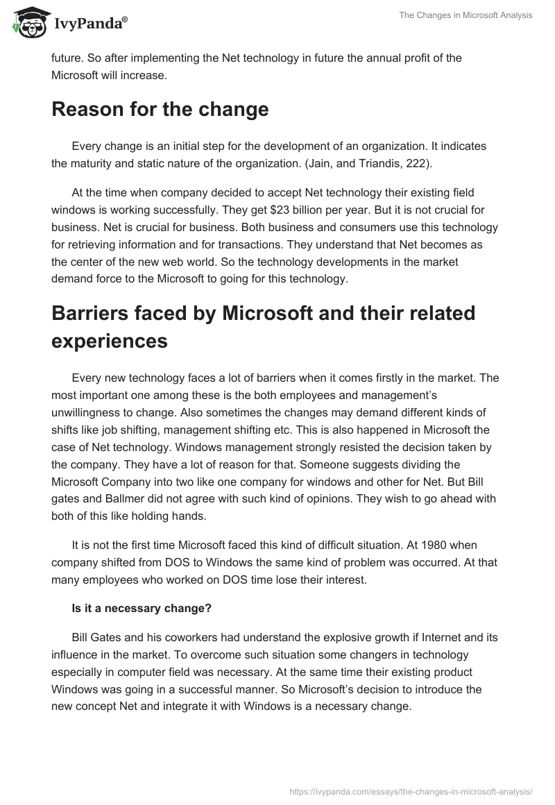 The Changes in Microsoft Analysis. Page 2