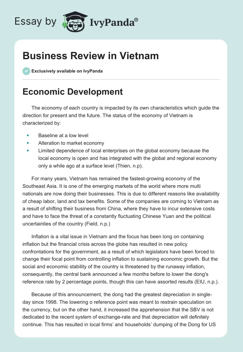 Business Review in Vietnam. Page 1