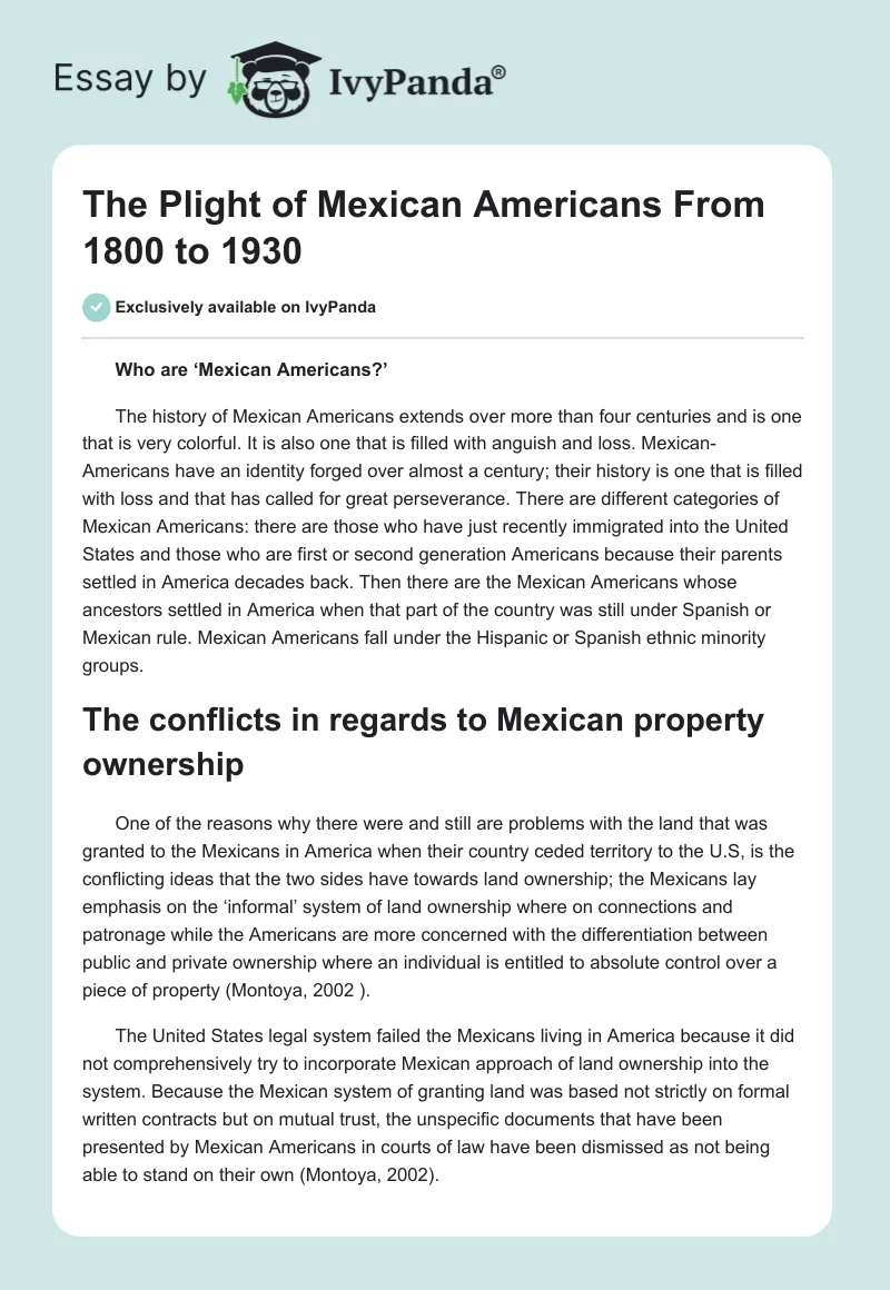 The Plight of Mexican Americans From 1800 to 1930. Page 1