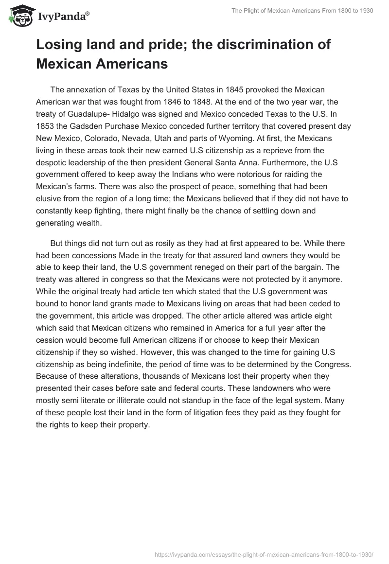 The Plight of Mexican Americans From 1800 to 1930. Page 4