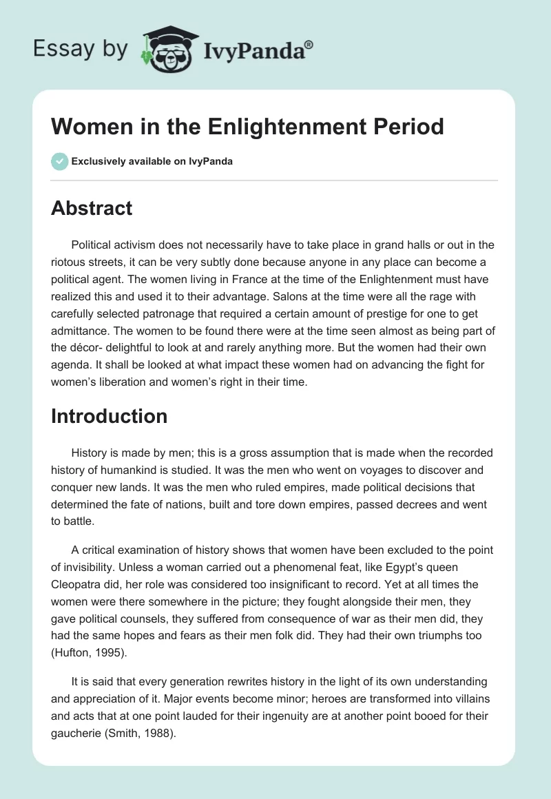Women in the Enlightenment Period. Page 1