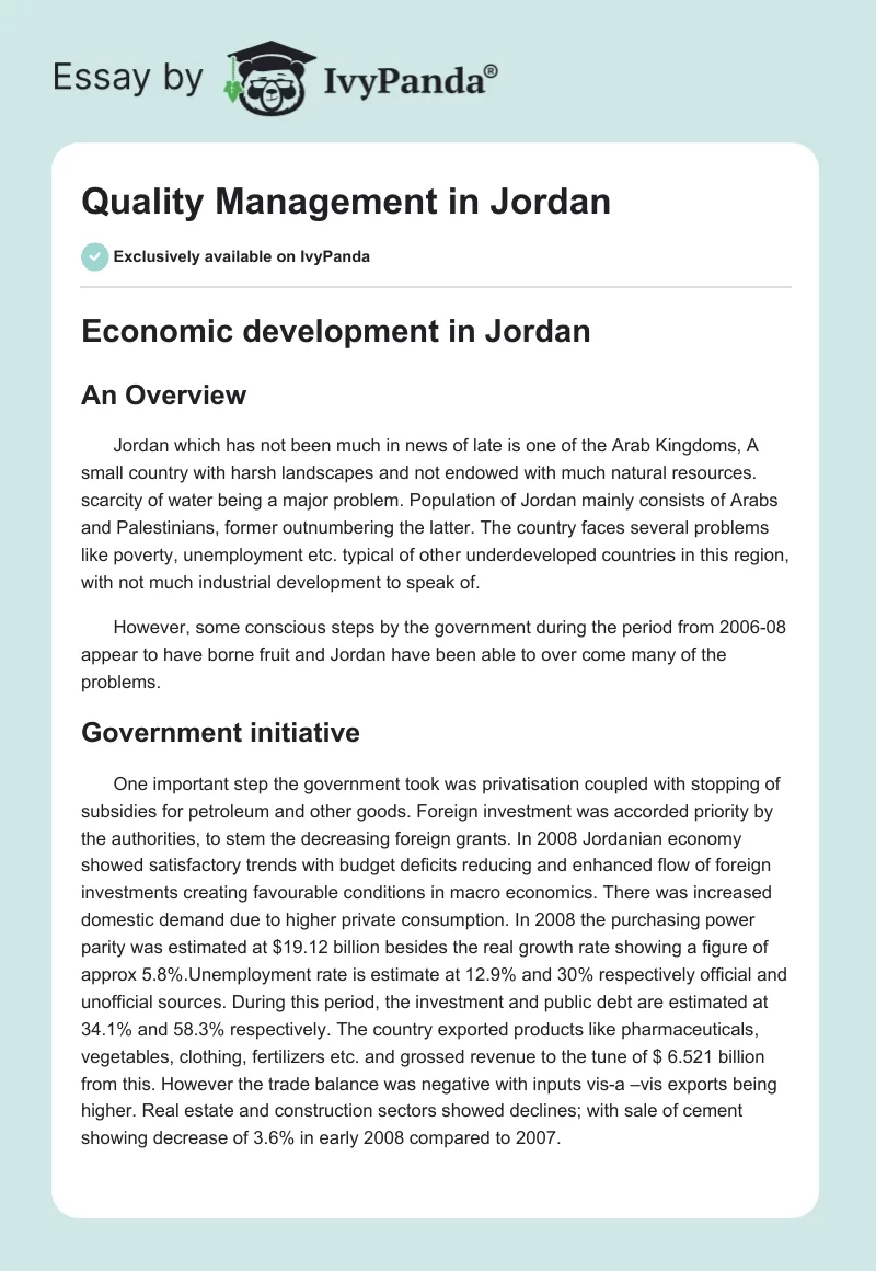 Quality Management in Jordan. Page 1