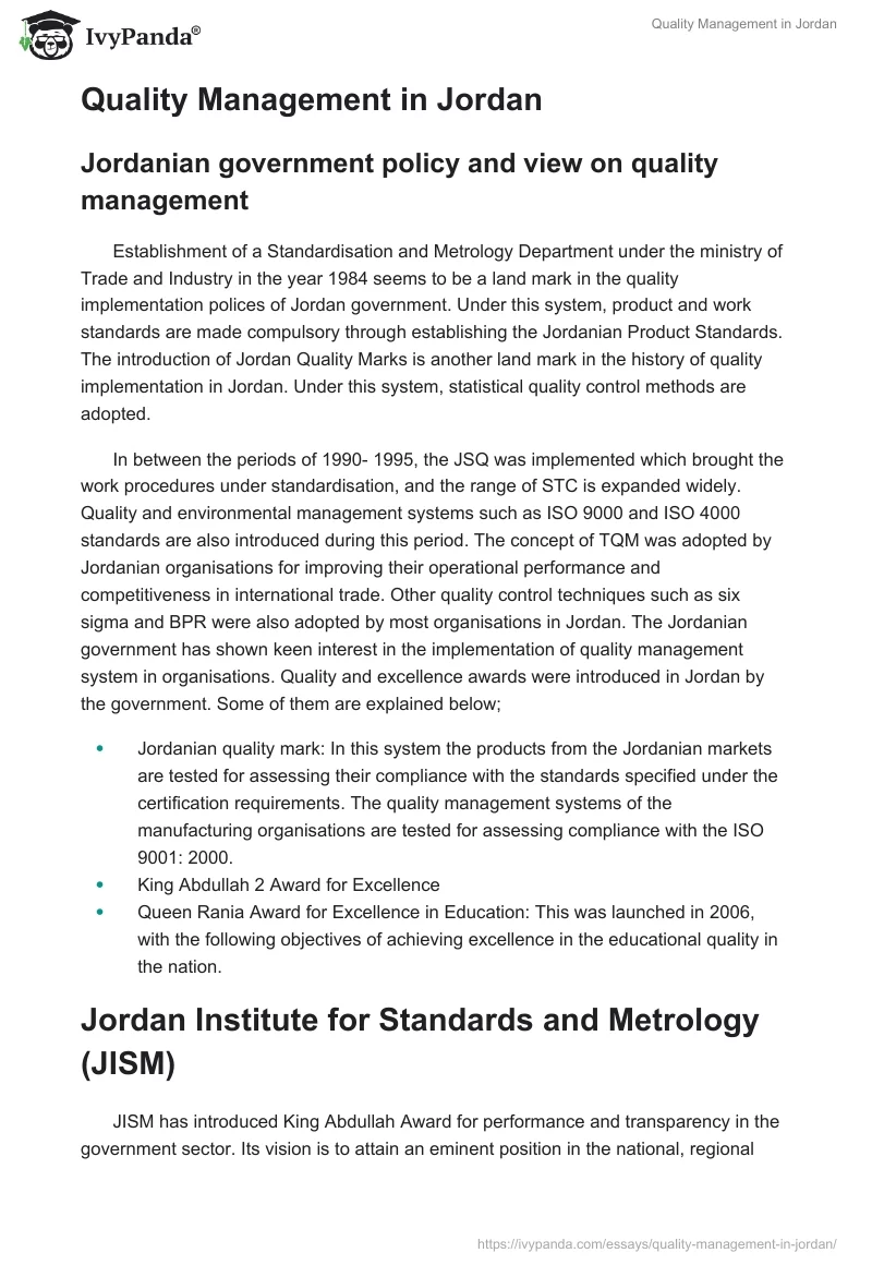 Quality Management in Jordan. Page 4
