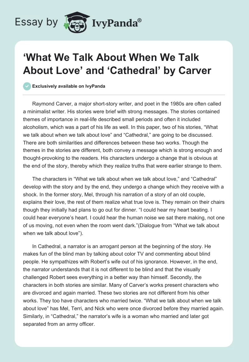 ‘What We Talk About When We Talk About Love’ and ‘Cathedral’ by Carver. Page 1