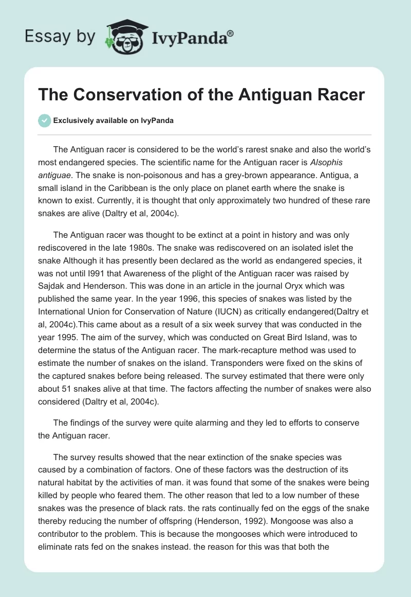 The Conservation of the Antiguan Racer. Page 1