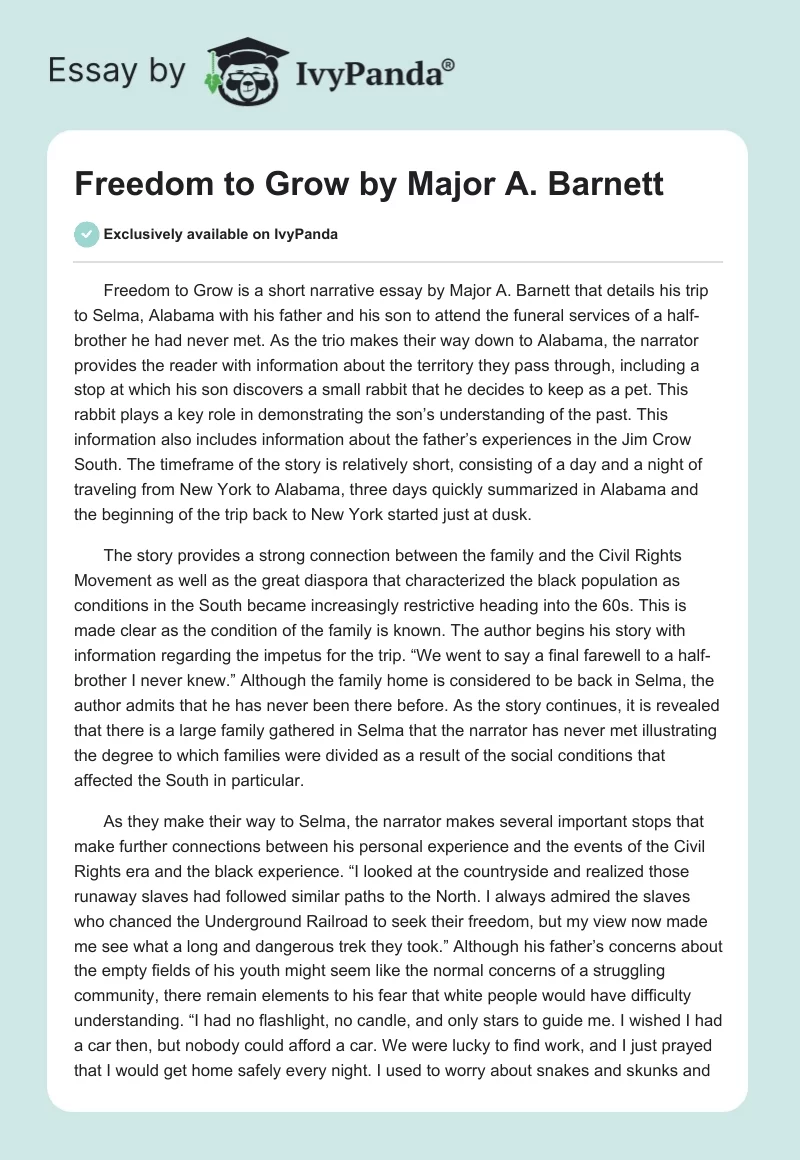 "Freedom to Grow" by Major A. Barnett. Page 1